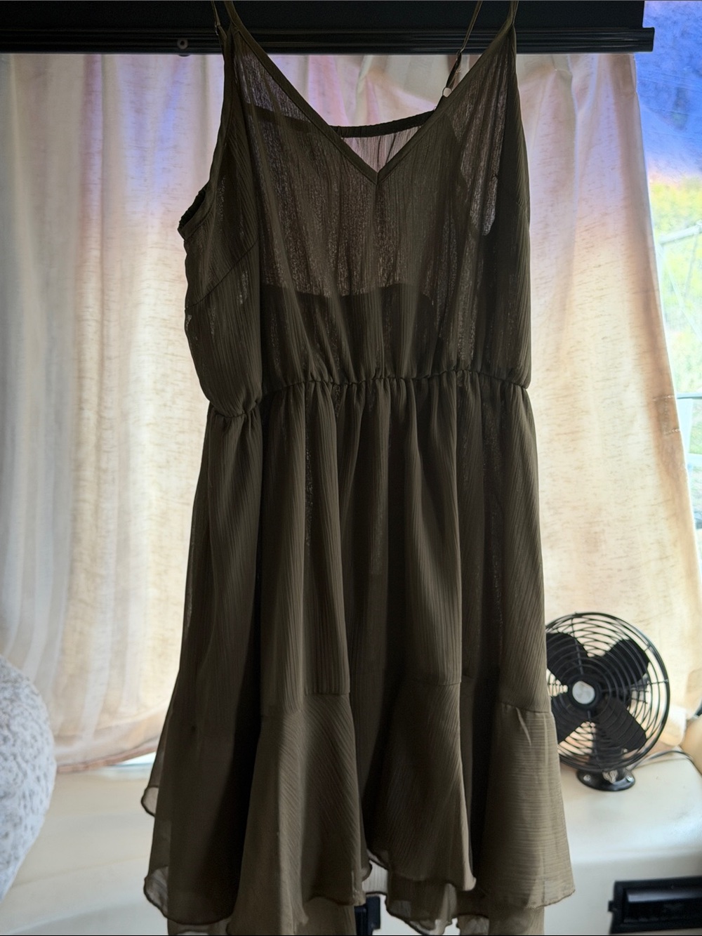 Commense Olive Green Spaghetti Strap Cape Dress
